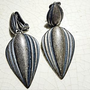 Antique silver tone modernist dangle clip on earrings
